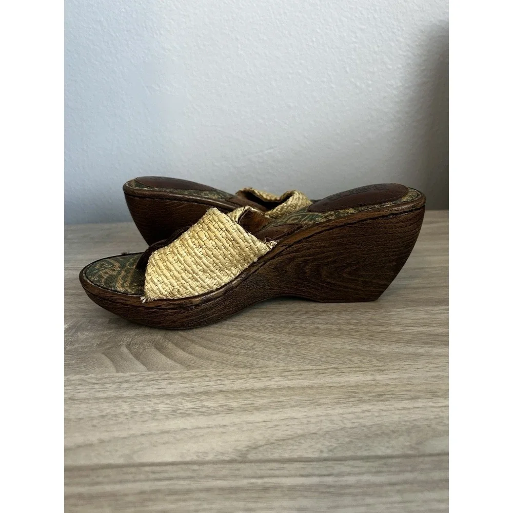 Born 9 Wedge Sandals Womens Brown‎ Tan Good Woven Straw Paisley Boho Platform